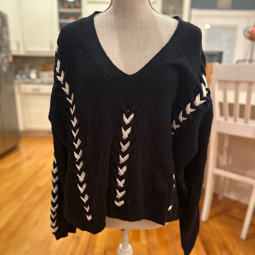 Ramy Brook Black and White V-Neck Sweater